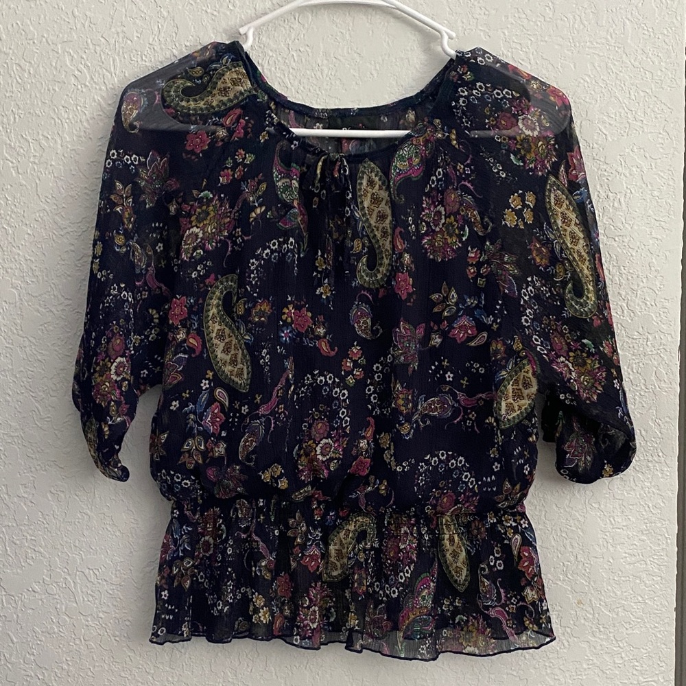 Elegant Navy Floral Paisley Blouse